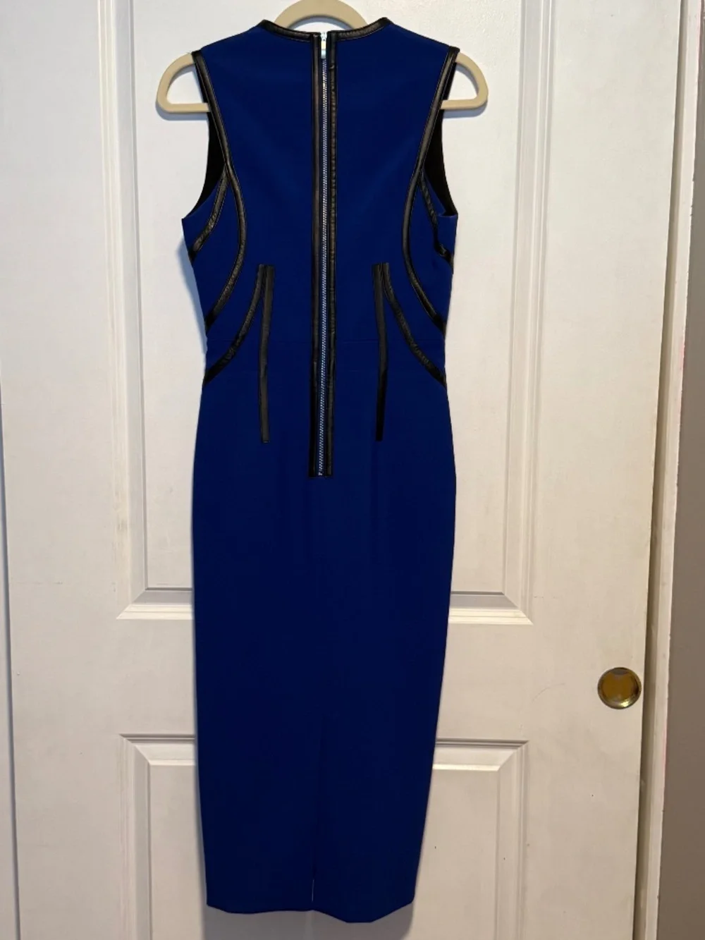 Kimora Lee Simmons Blue Midi Dress Black Leather‎ Trim